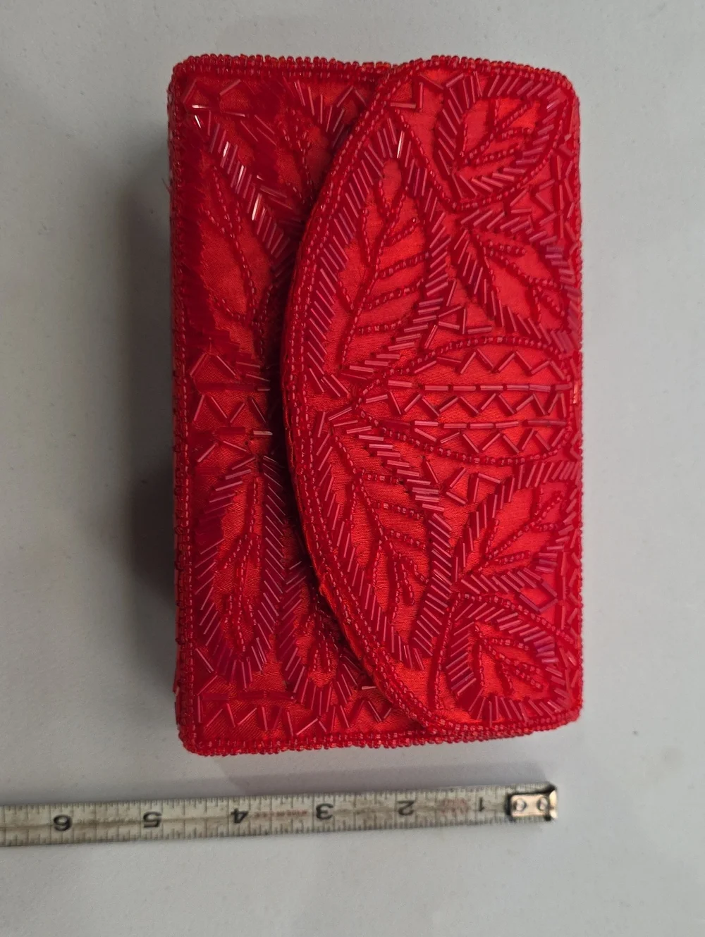 Bijoux Terner Red Beaded Evening Shoulder Bag